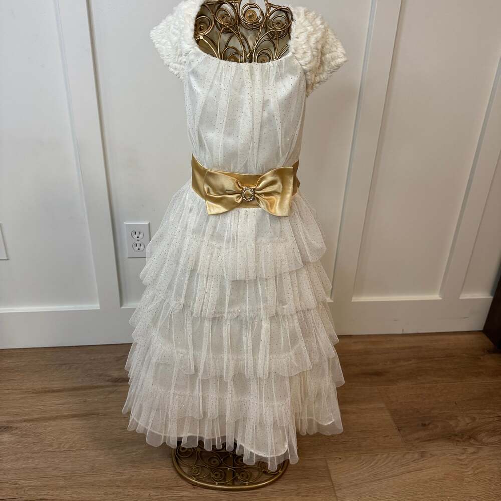 Jona Michelle Girls Size 12 Ivory Glitter Tiered Ruffle Dress